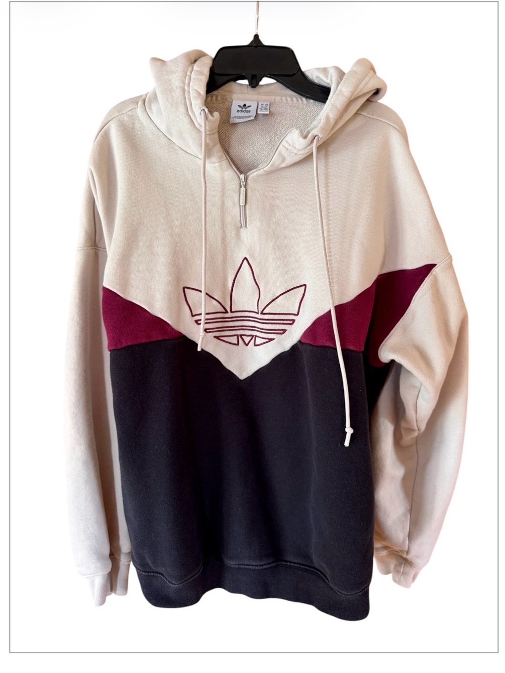 Adidas Women’s  Tri-Color Hoodie Sweatshirt - Cream, Maroon & Black